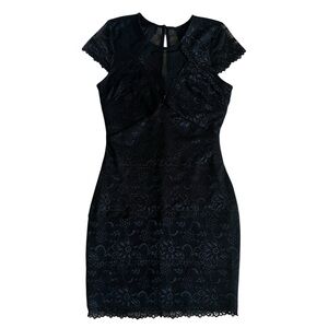 Bebe Women’s Black Bandage Bodycon Lace Short Sleeve Cocktail Dress- Size Medium